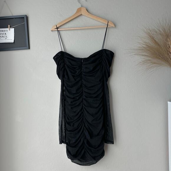 Amanda Uprichard Nellia Dress Black Ivory Rose Ruched Minidress Size M - Picture 6 of 7